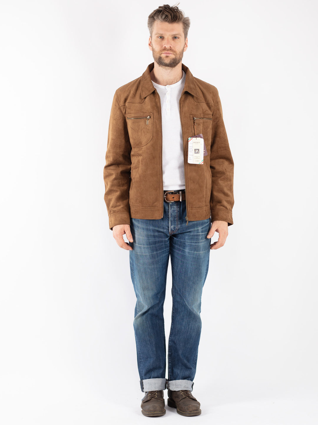 Vintage 90's Men Suede Jacket in Brown