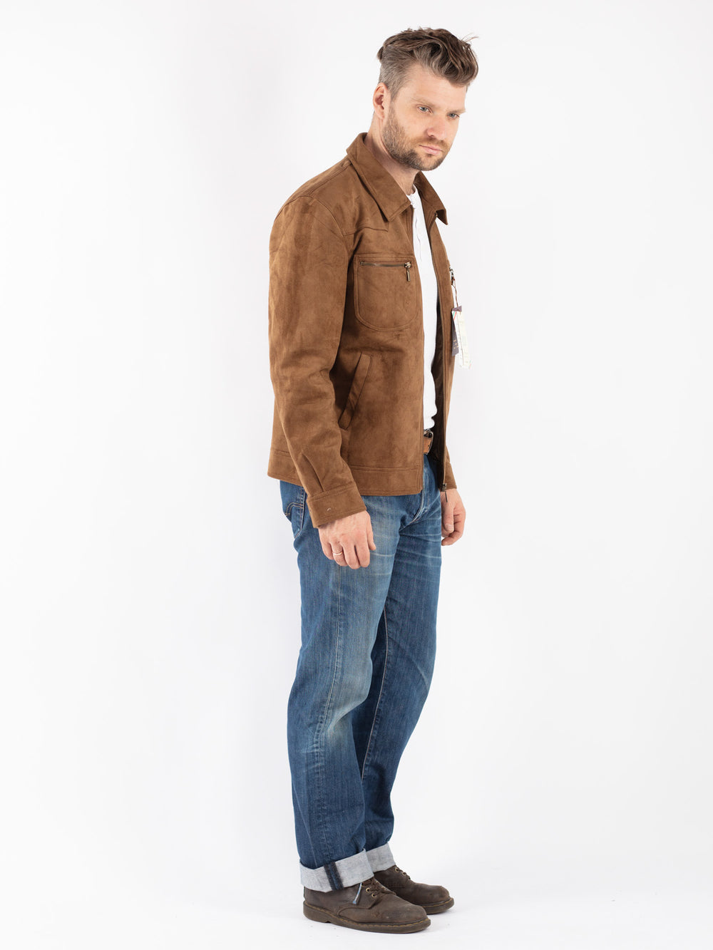Vintage 90's Men Suede Jacket in Brown
