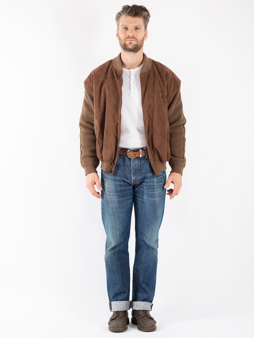 Vintage 90's Men Suede Jacket in Brown