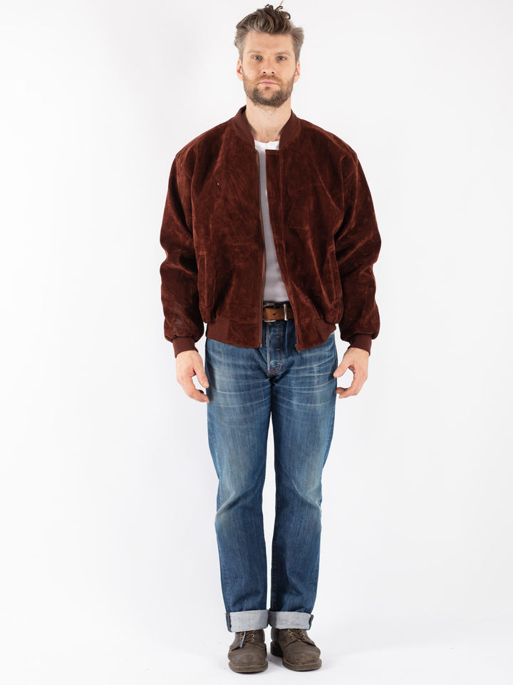 Vintage 90's Men Suede Jacket in Brown