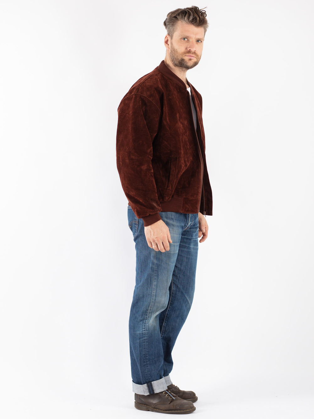 Vintage 90's Men Suede Jacket in Brown