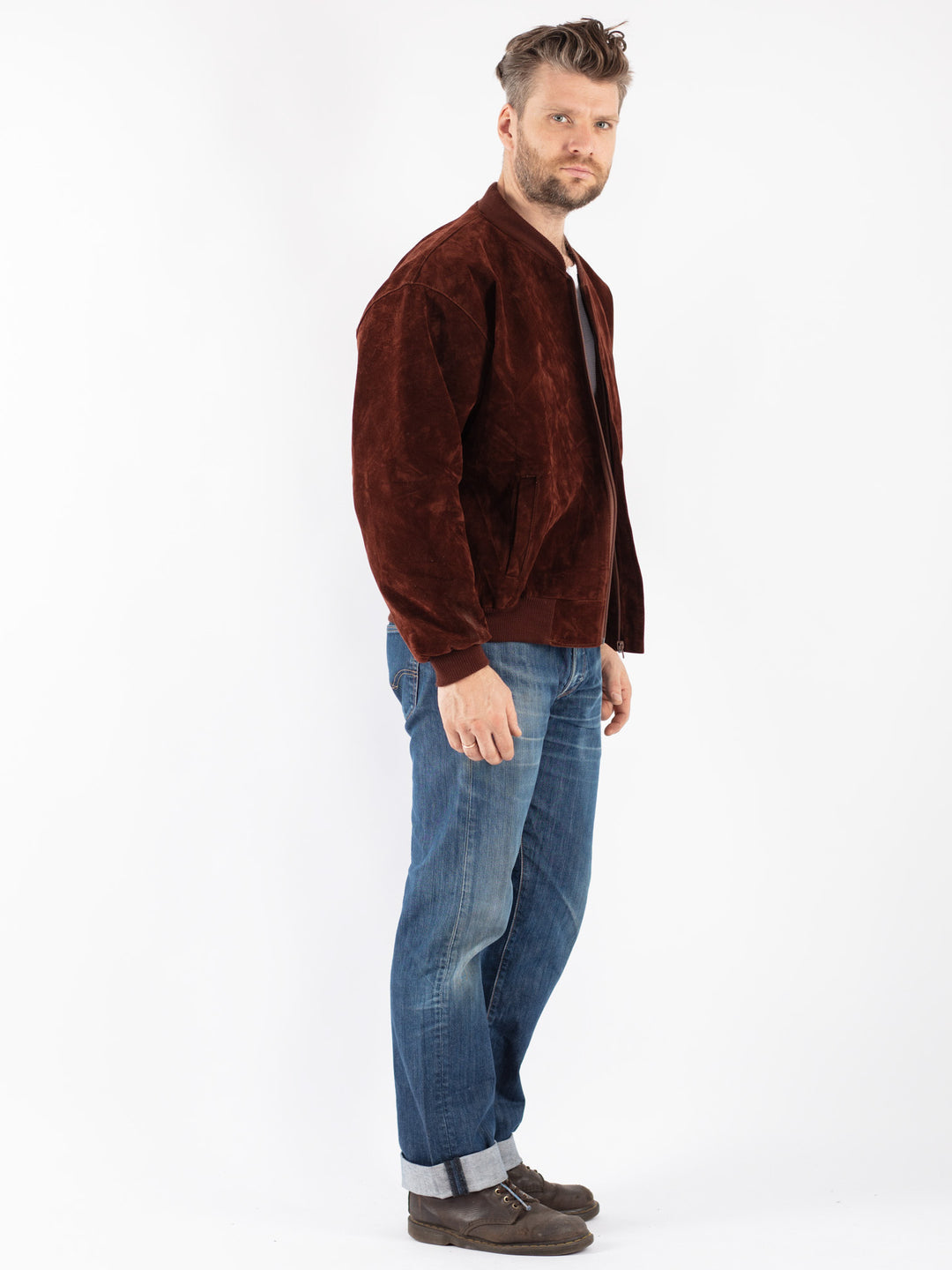 Vintage 90's Men Suede Jacket in Brown