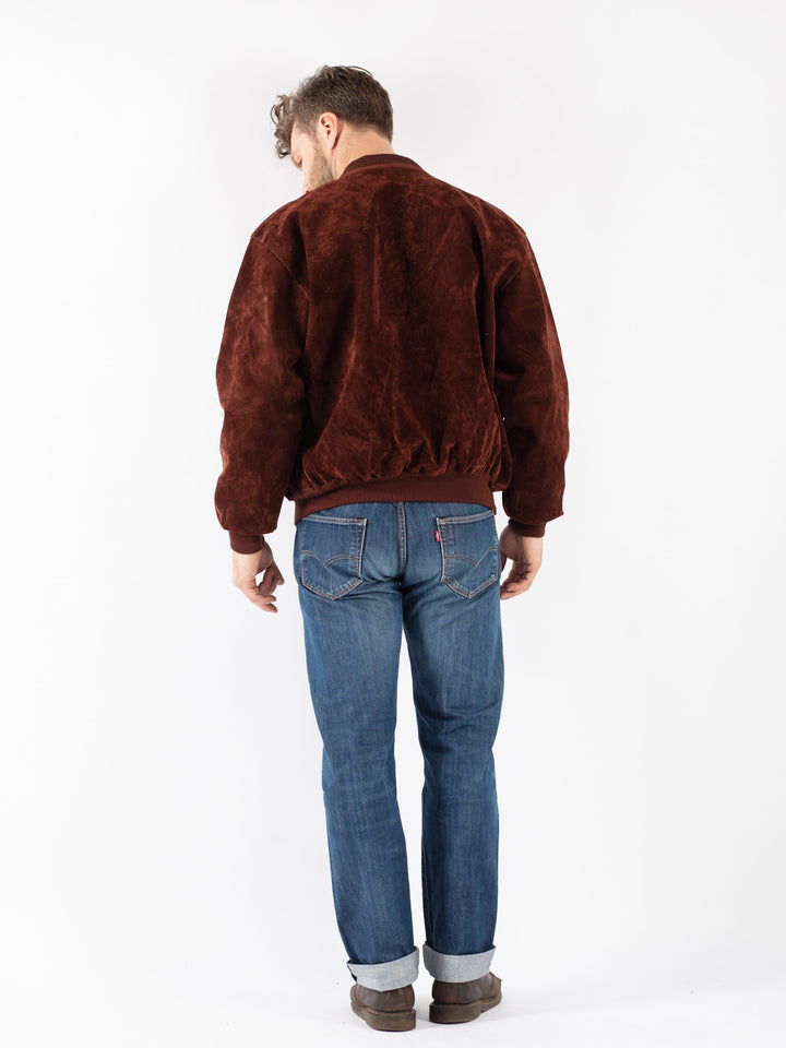 Vintage 90's Men Suede Jacket in Brown