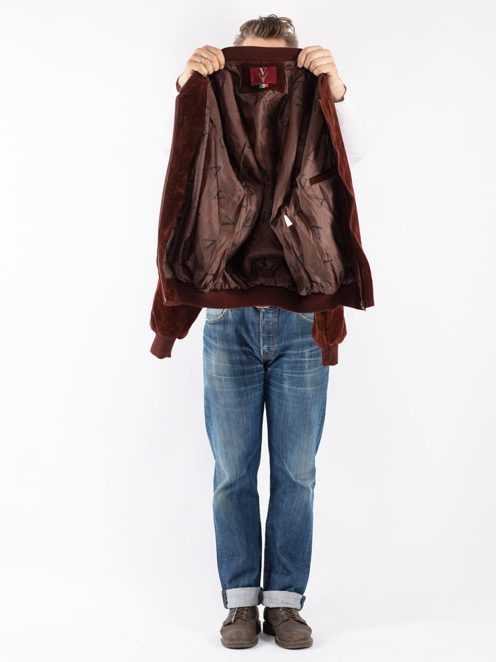 Vintage 90's Men Suede Jacket in Brown