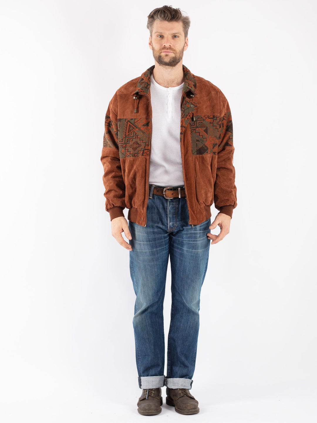 Vintage 90's Men Suede Jacket in Brown