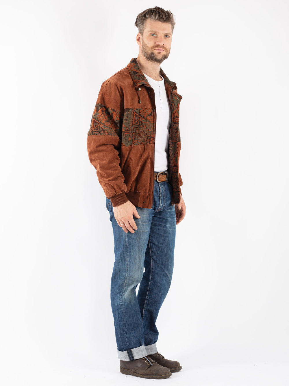Vintage 90's Men Suede Jacket in Brown