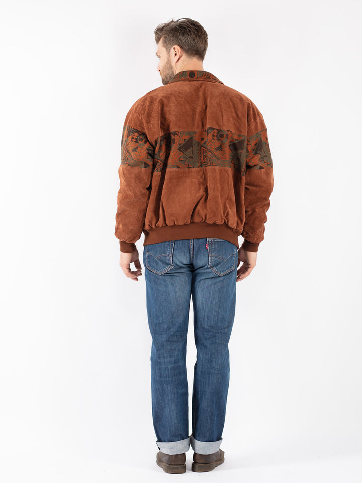 Vintage 90's Men Suede Jacket in Brown