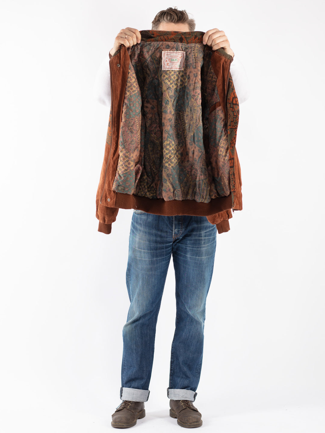 Vintage 90's Men Suede Jacket in Brown