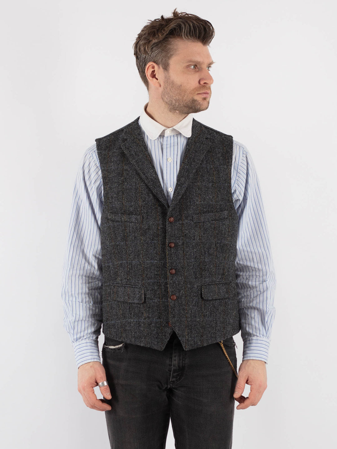 Vintage 90's Men Harris Tweed Vest in Gray - NorthernGrip