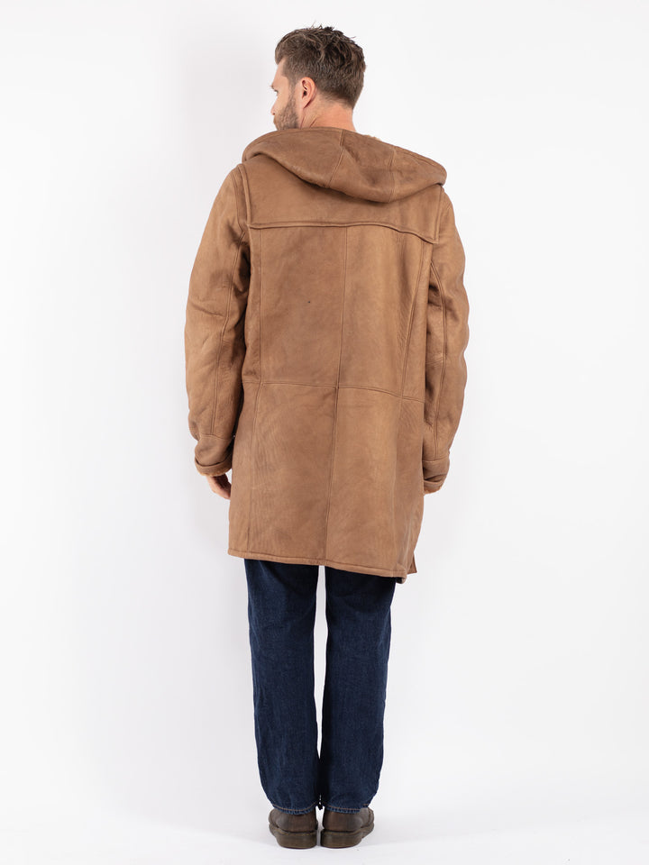 Vintage 90's Men Sheepskin Coat in Beige
