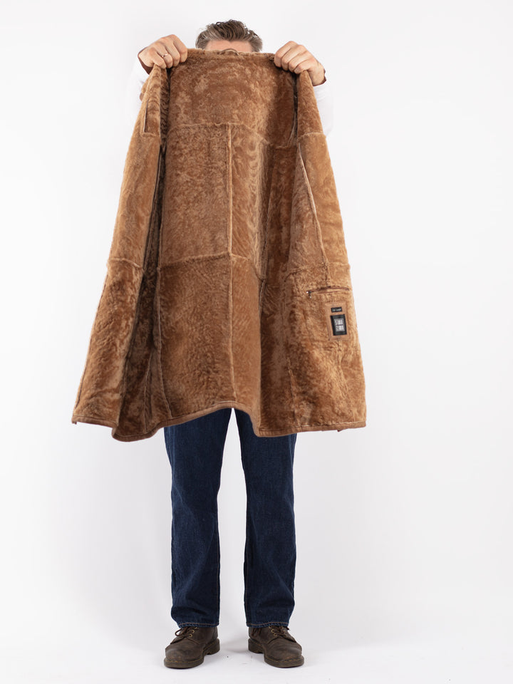 Vintage 90's Men Sheepskin Coat in Beige