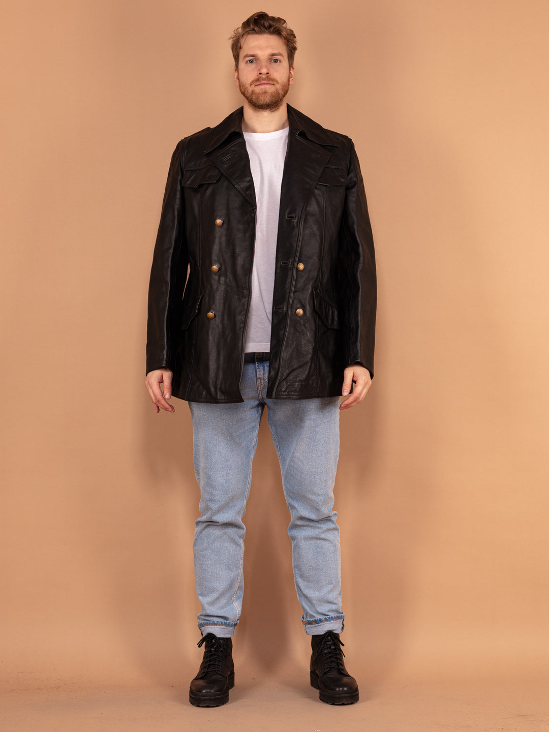 Men's Leather Jacket, 90s Vintage Blazer, Size M Medium, Classic Leather Blazer, Old-school Men's Jacket, 90s Blazer Men, Retro Leather Coat