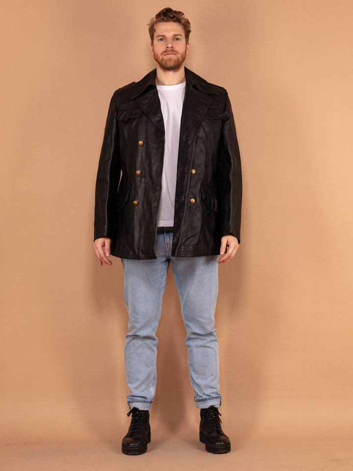 Men's Leather Jacket, 90s Vintage Blazer, Size M Medium, Classic Leather Blazer, Old-school Men's Jacket, 90s Blazer Men, Retro Leather Coat
