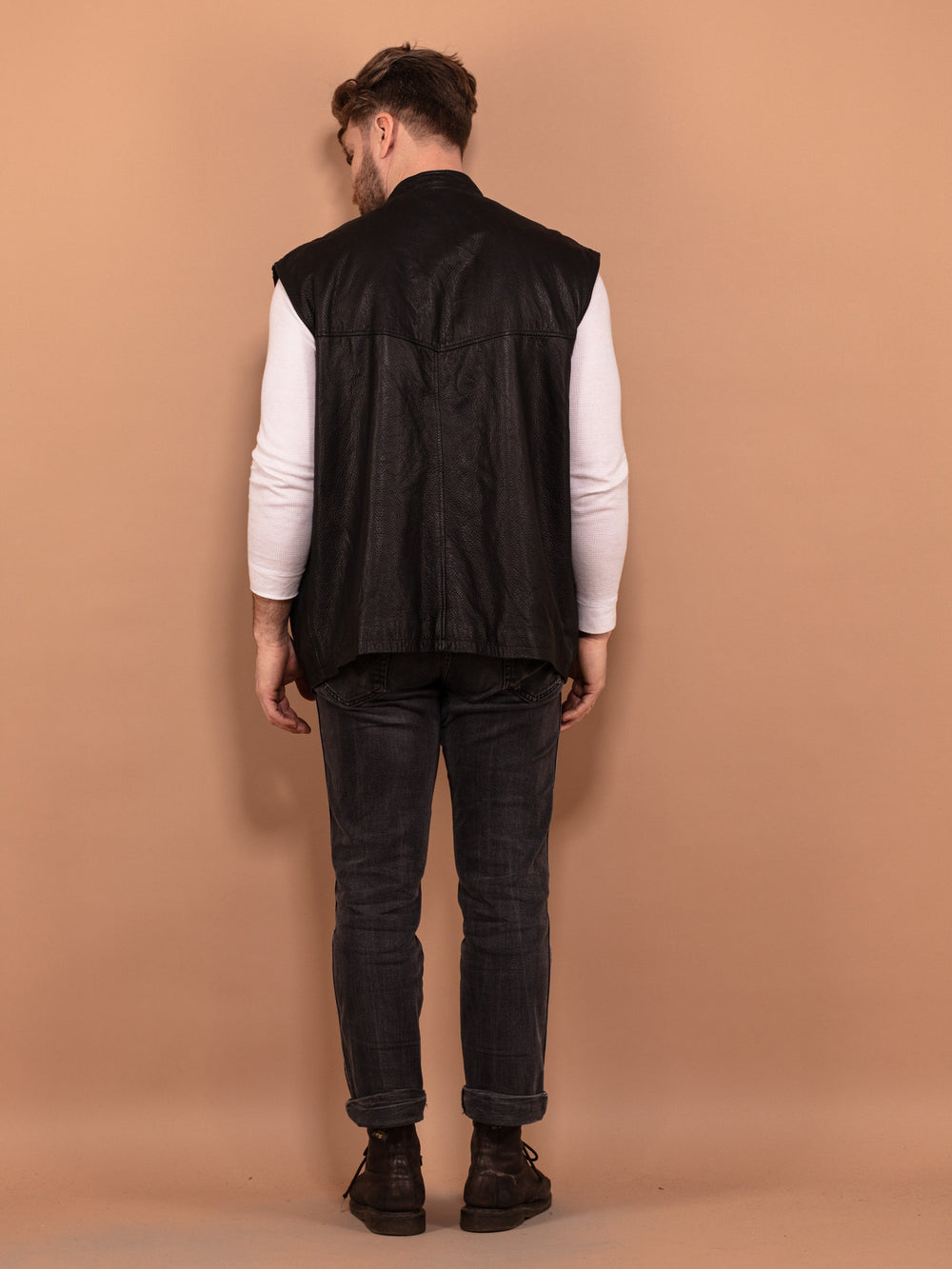 Vintage 90's Men Leather Button Up Vest in Black - NorthernGrip