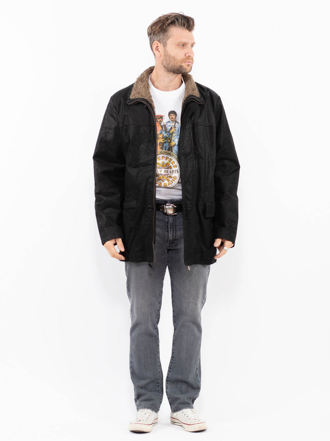 Vintage 90's Men Leather Coat in BlackZ1920