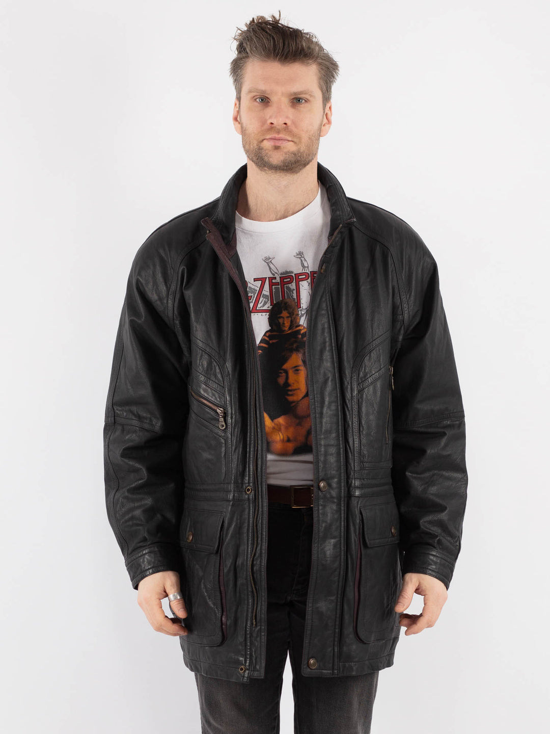 Vintage 80's Men Leather Coat in Black - NorthernGrip