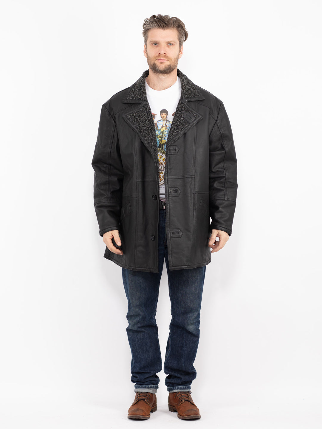 Vintage 90's Men Leather Coat in BlackZ2727