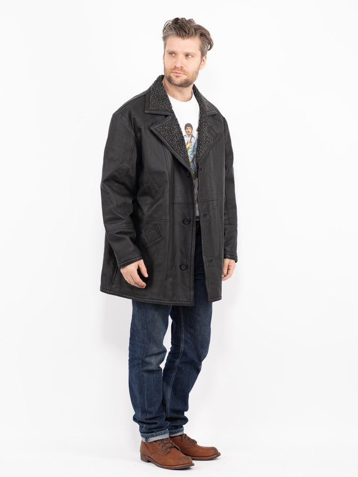 Vintage 90's Men Leather Coat in BlackZ2727