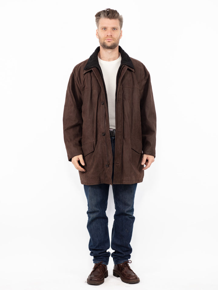 Vintage 90's Men Leather Coat in Brown