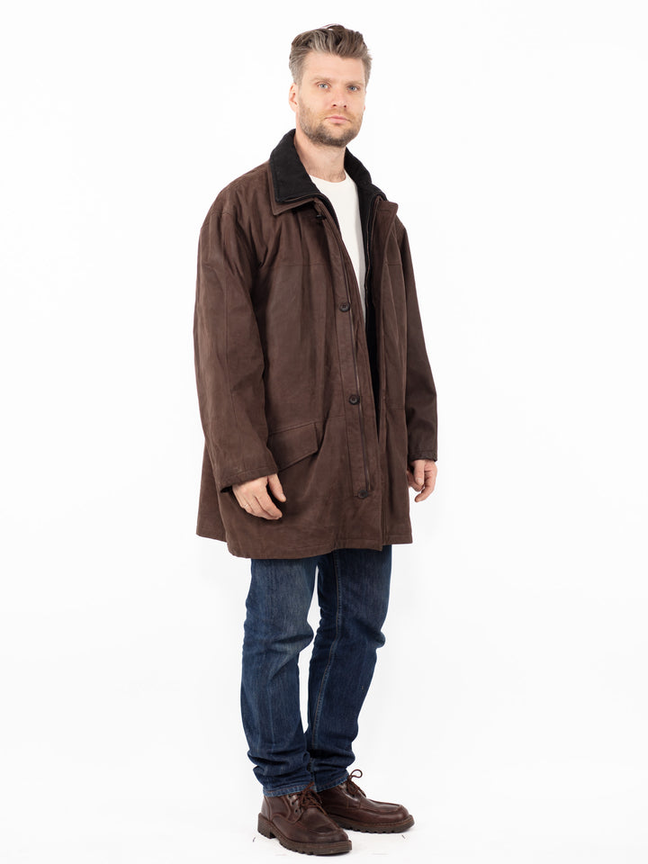 Vintage 90's Men Leather Coat in Brown