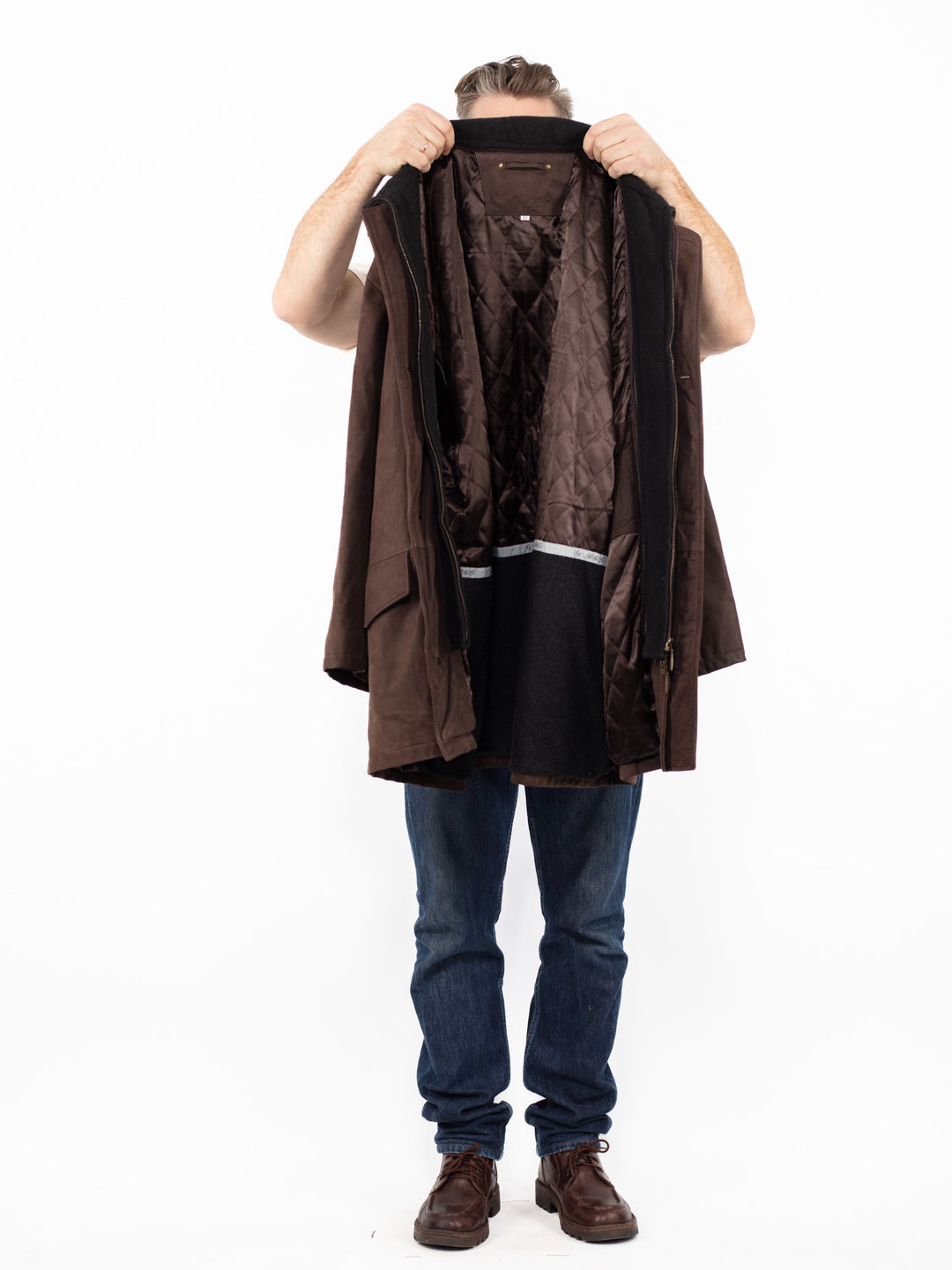 Vintage 90's Men Leather Coat in Brown