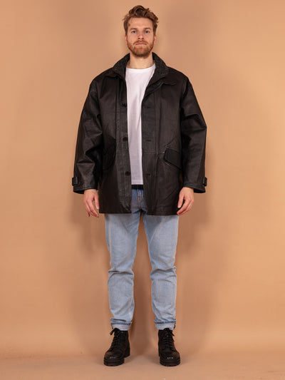 Leather Men's Jacket 90s, Classic Black Leather Jacket Size Large XXL, Timeless Leather Jacket, Retro Outerwear, Leather Blazer Jacket 90s