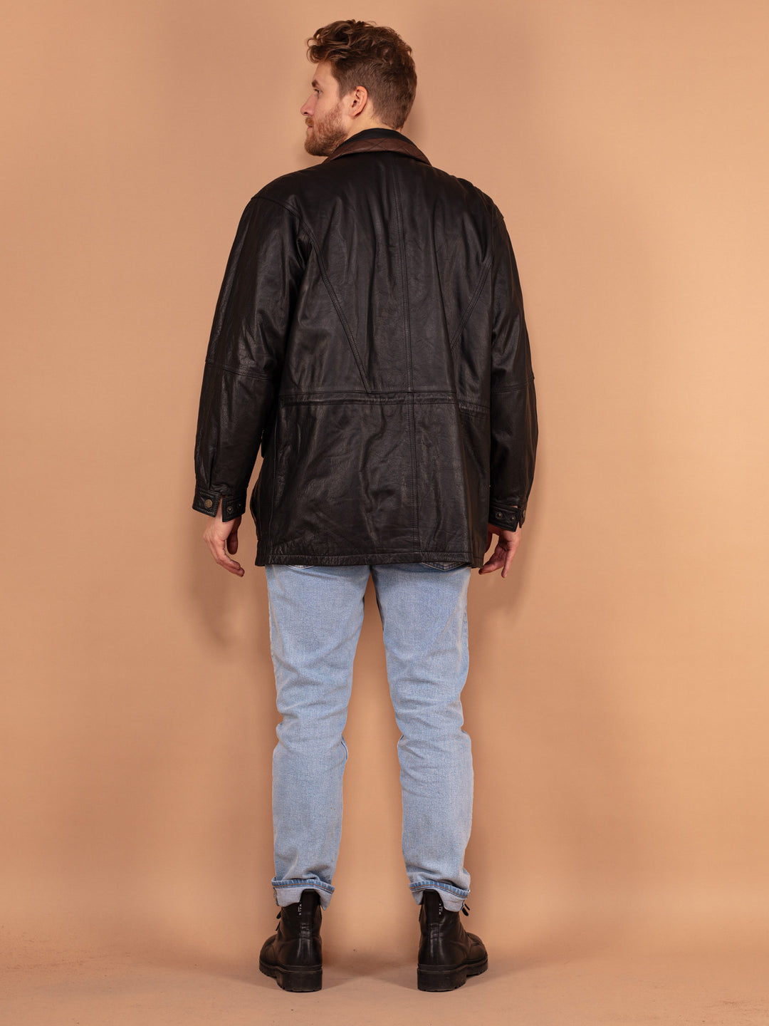 Black Leather Jacket 90s, Size Large L Vintage Leather Jacket, Black Moto Jacket, Minimalist Jacket, Sleek Leather Jacket, BetaMenswear