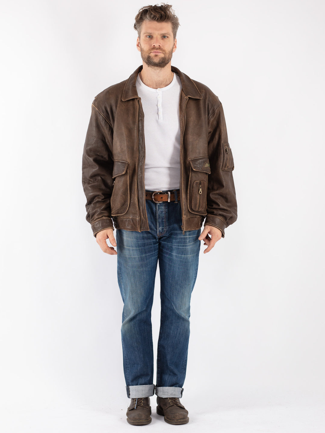 Vintage 90's Men Leather Jacket in Brown