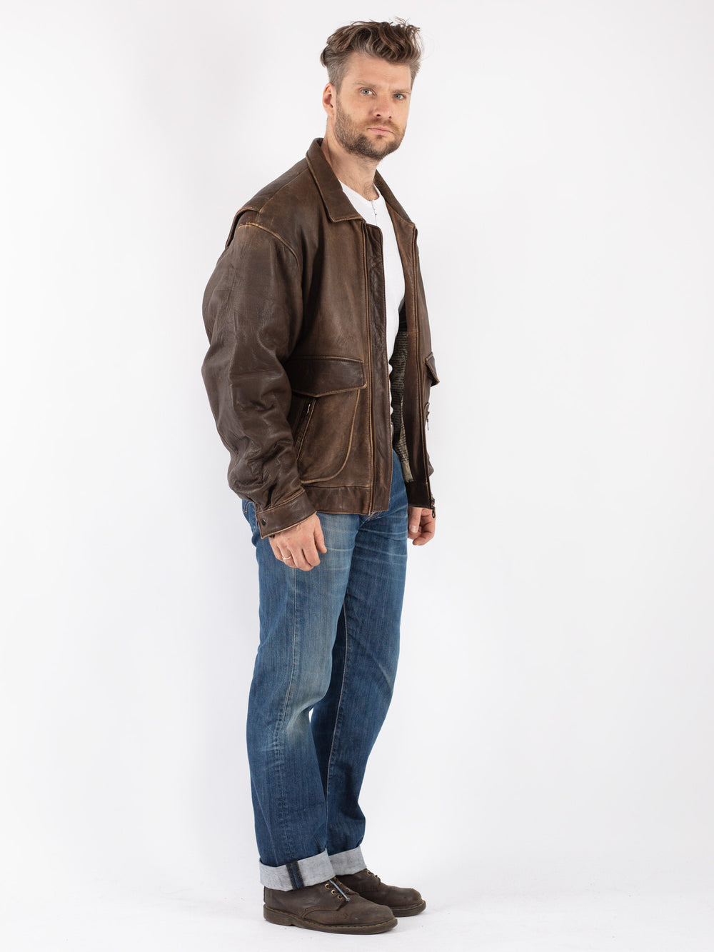 Vintage 90's Men Leather Jacket in Brown