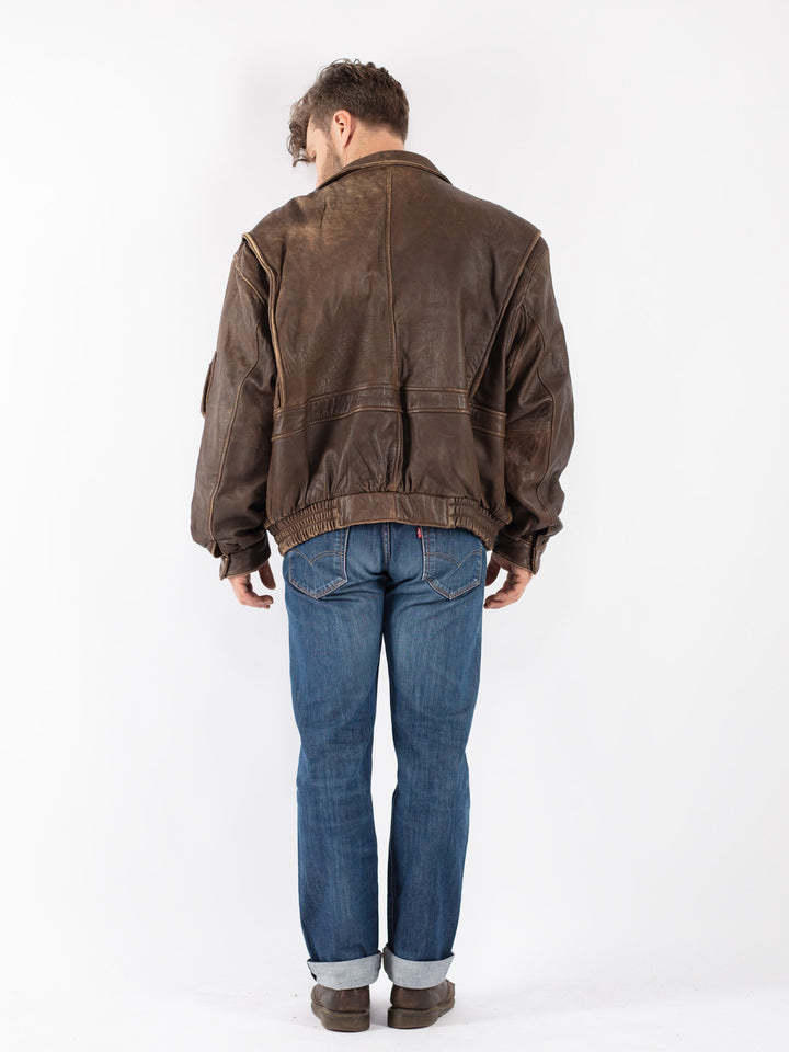Vintage 90's Men Leather Jacket in Brown
