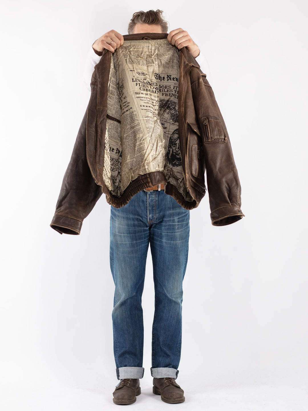 Vintage 90's Men Leather Jacket in Brown