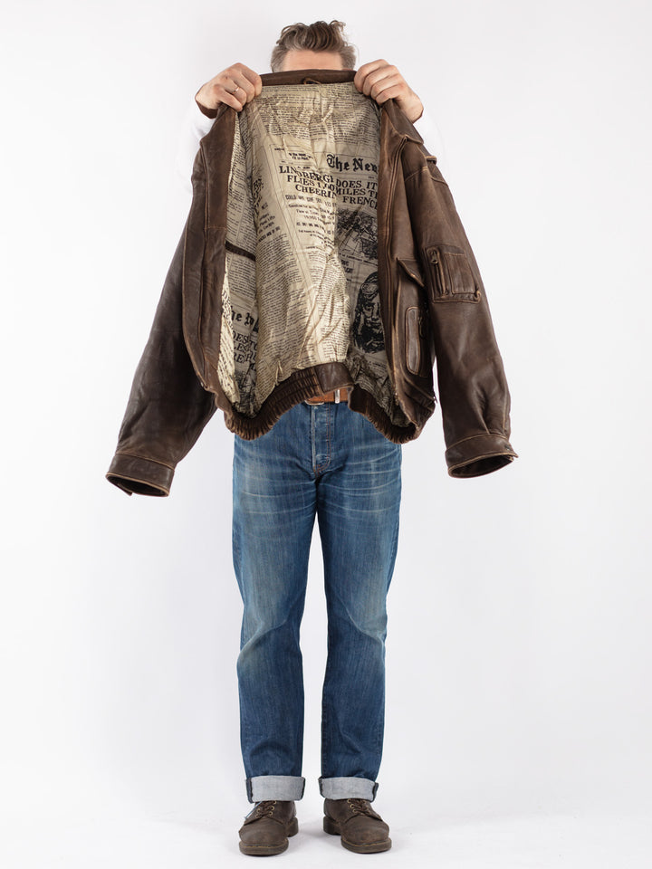 Vintage 90's Men Leather Jacket in Brown