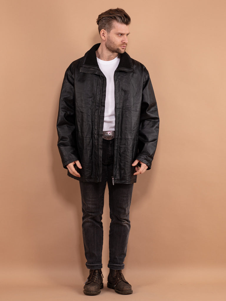 Vintage-90s-Men-Leather-Parka-