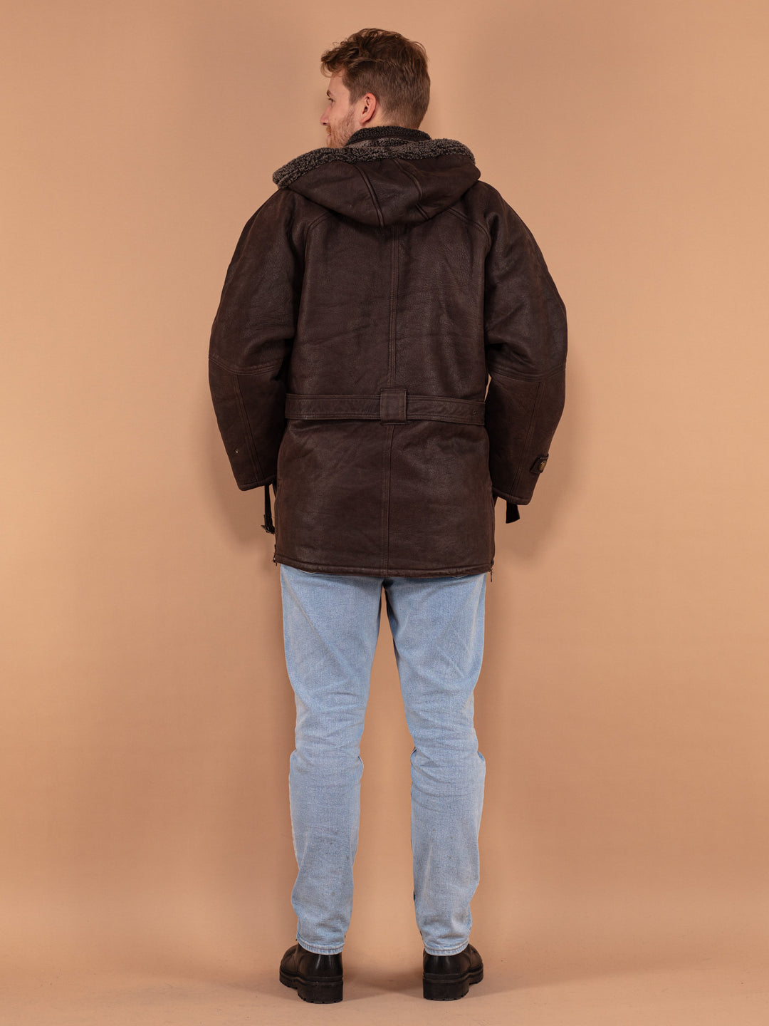 Vintage 90's Men Leather Sherpa Coat in Brown - NorthernGrip
