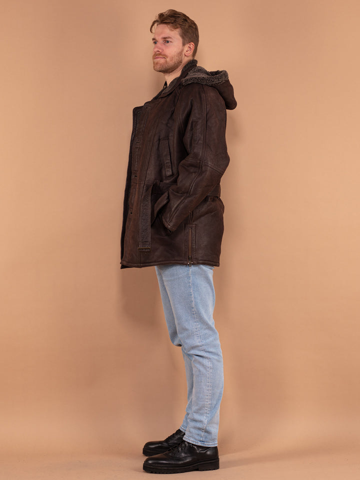 Vintage 90's Men Leather Sherpa Coat in Brown - NorthernGrip