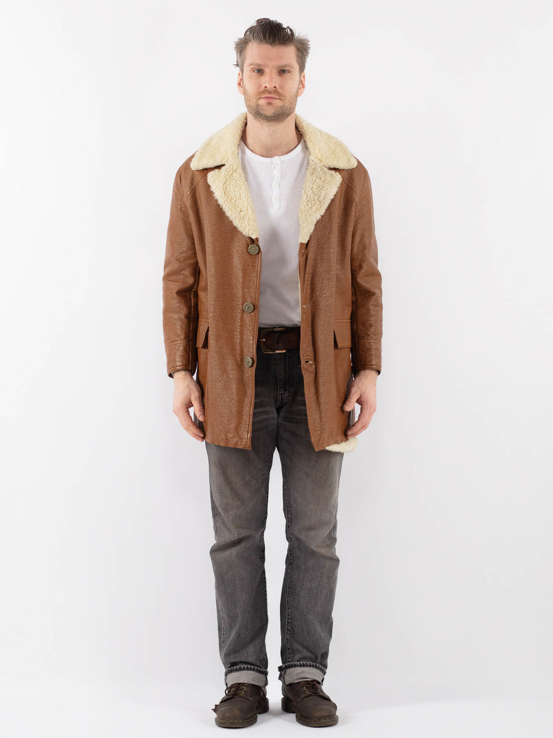 Vintage 90's Men Leather Coat in BrownZ1113