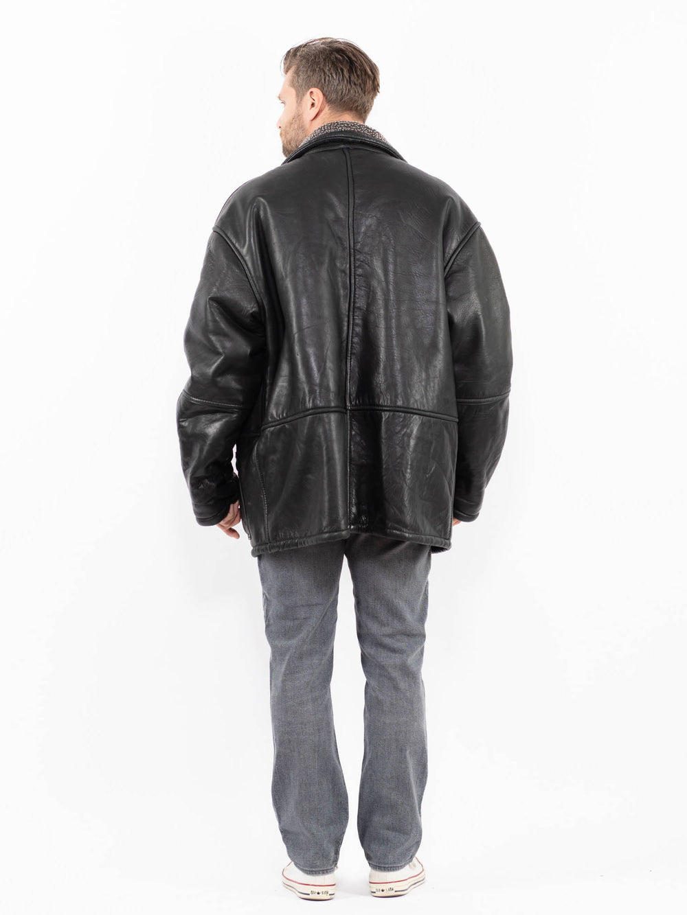 Vintage 90's Men Leather Coat in BlackZ1934