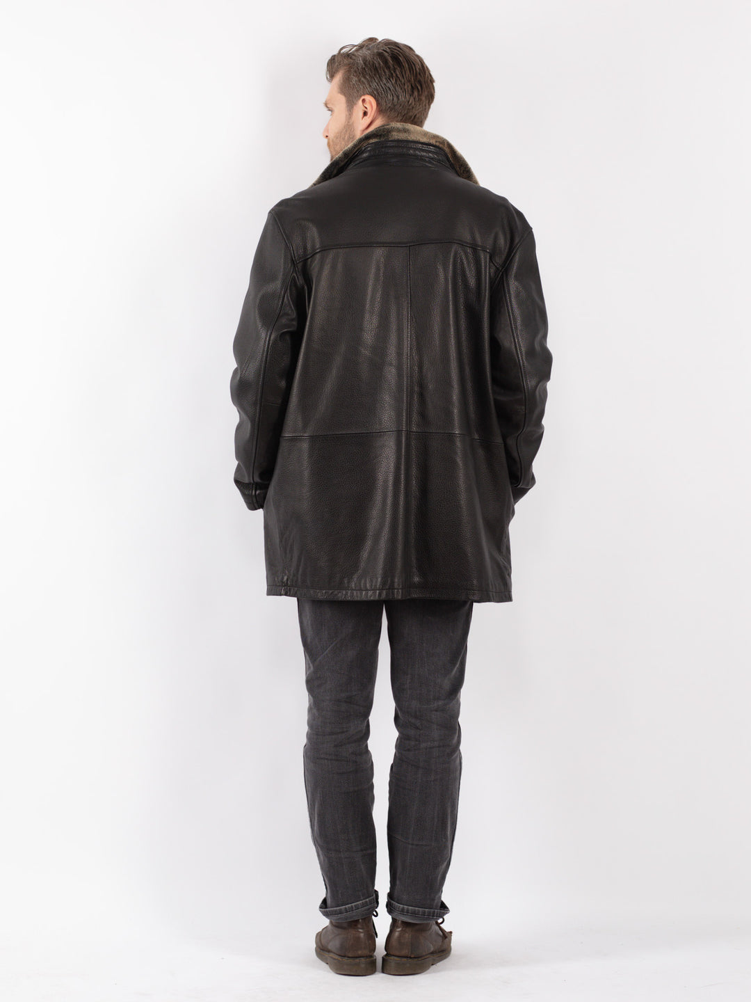 Vintage 90's Men Leather Coat in Black