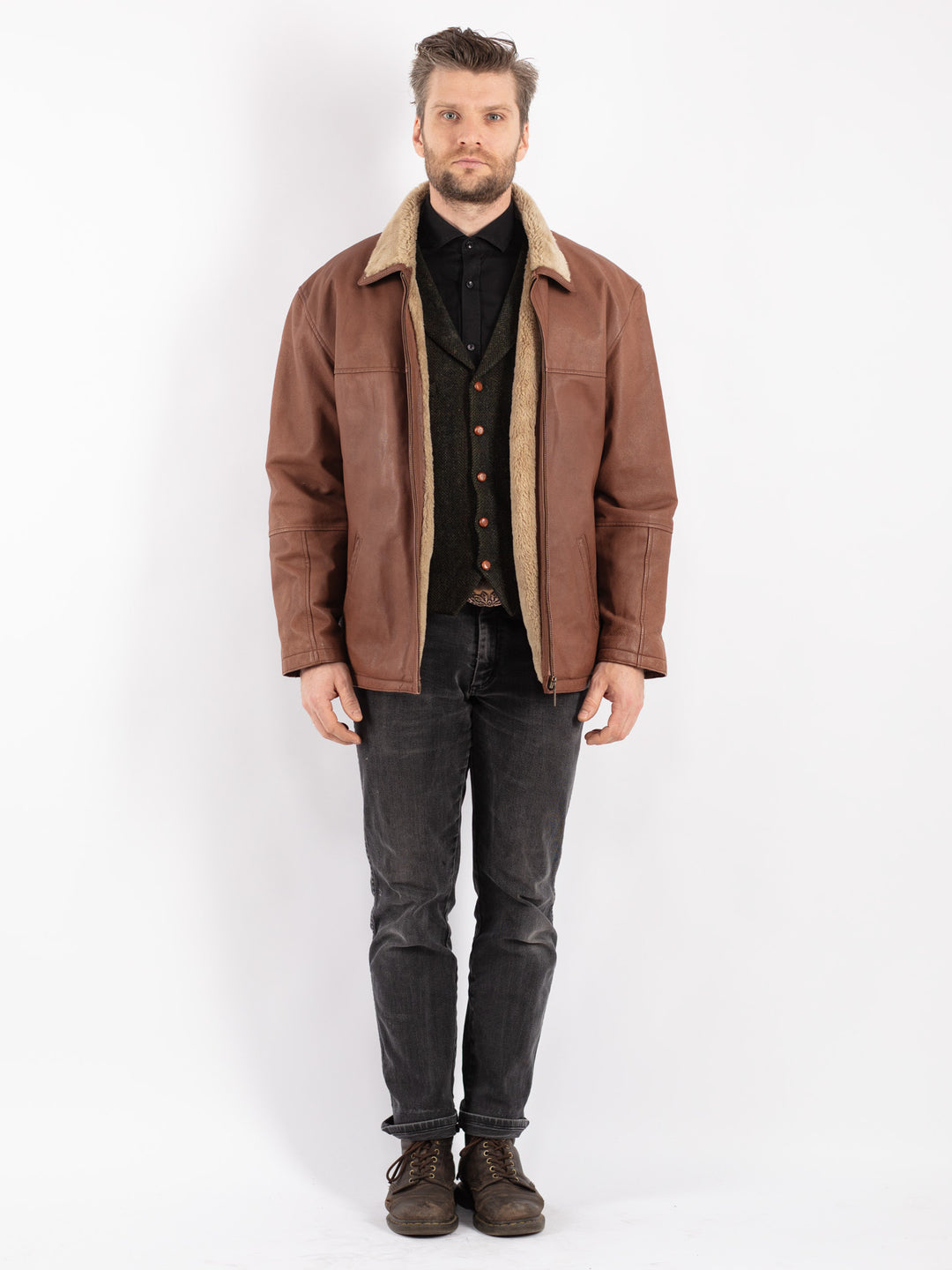 Vintage 90's Men Leather Jacket in Brown