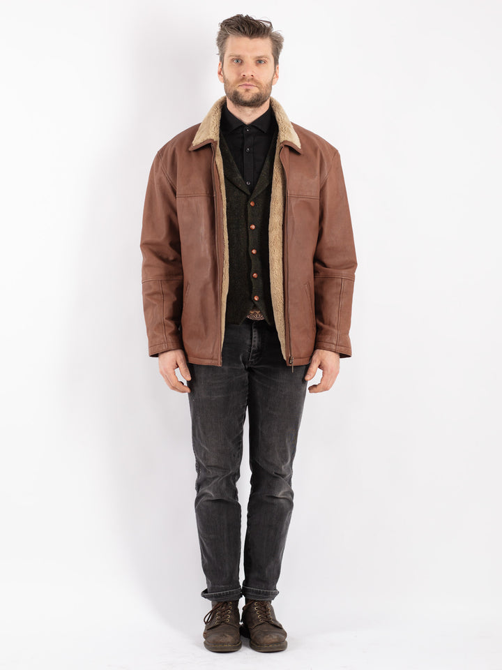 Vintage 90's Men Leather Jacket in Brown