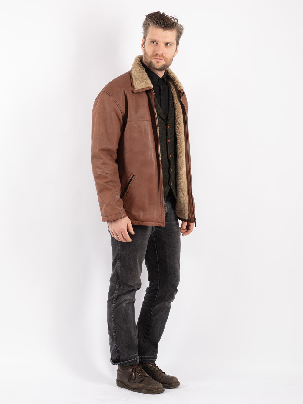 Vintage 90's Men Leather Jacket in Brown