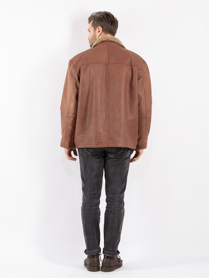 Vintage 90's Men Leather Jacket in Brown