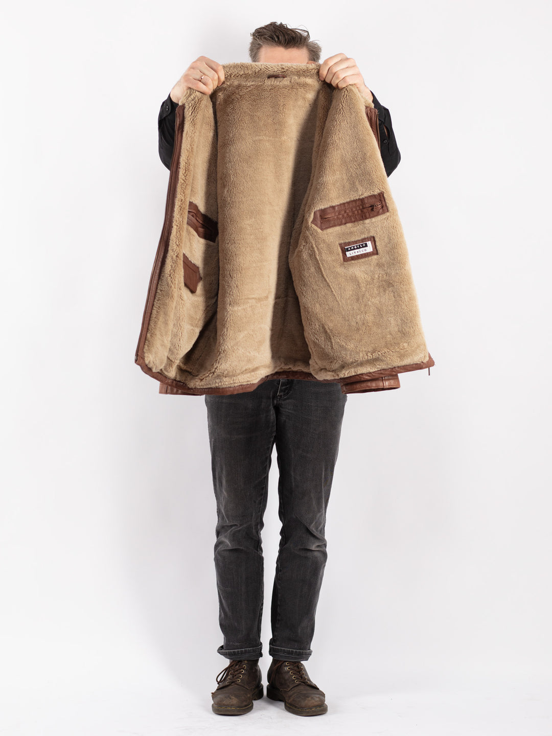 Vintage 90's Men Leather Jacket in Brown