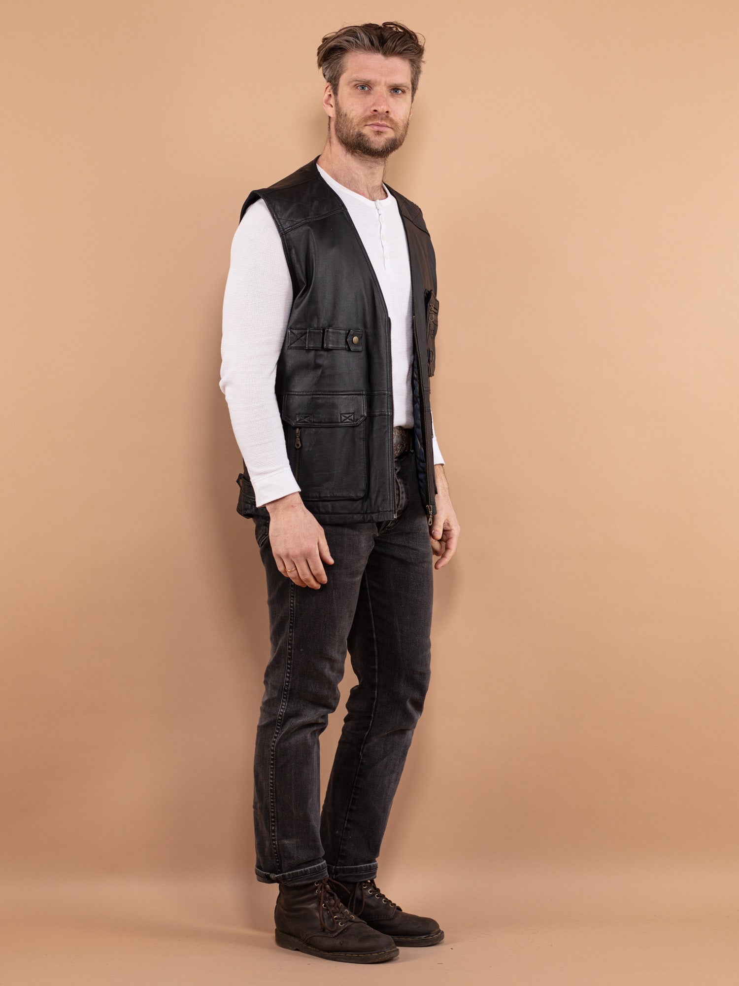 Online Vintage Store | 90's Men Leather Vest | Northern Grip