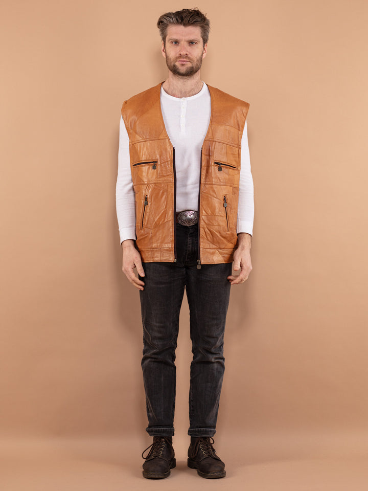 Vintage 90's Men Leather Vest in Brown