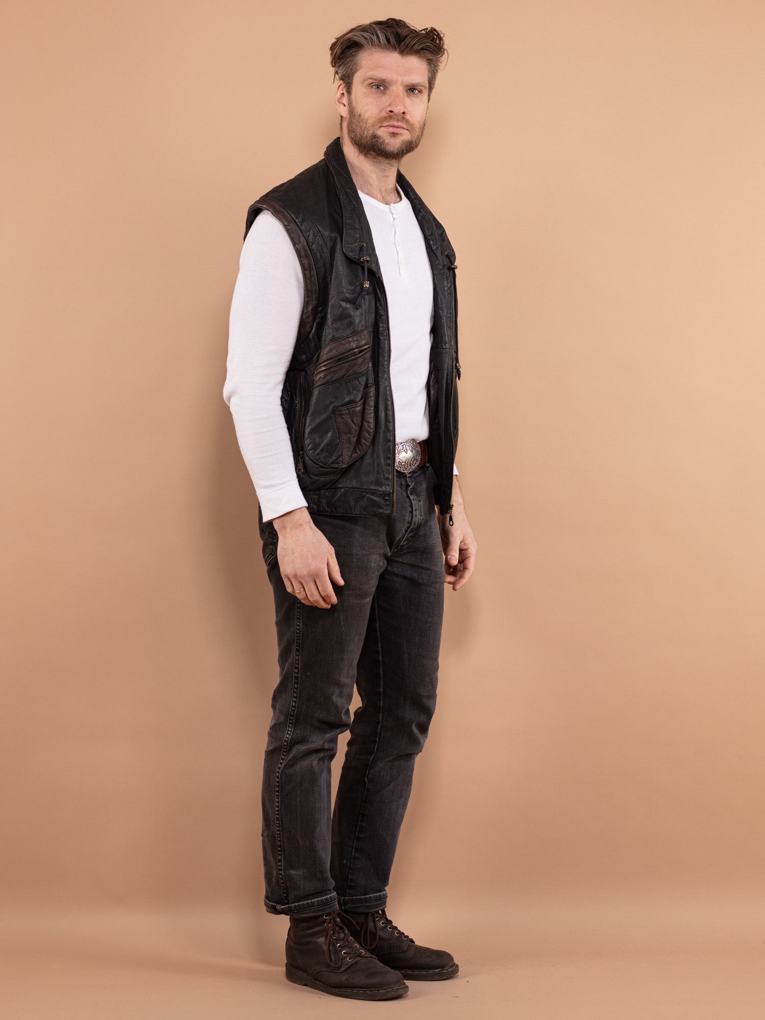 Online Vintage Store | 90's Men Leather Vest | Northern Grip