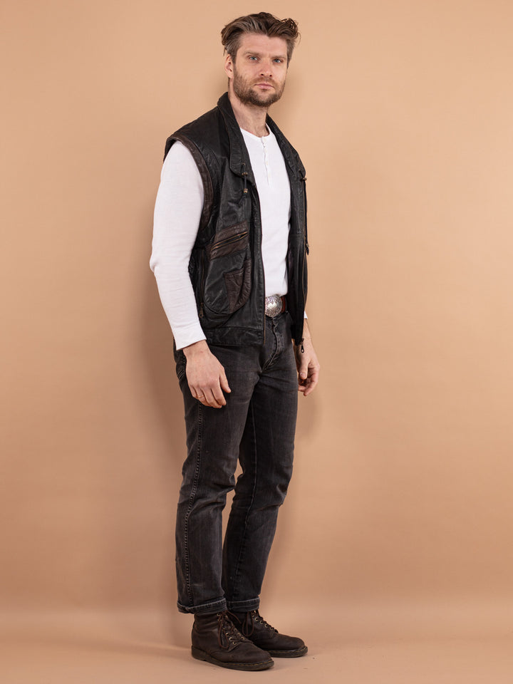 Vintage 90's Men Leather Vest in Black