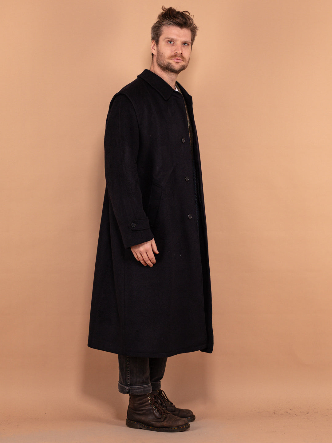 Loden Wool Overcoat 90's, Size XL Large, Vintage Virgin Wool Winter Coat, Classic Navy Blue Coat, Mens Tyrolean Clothing, Made in Austria
