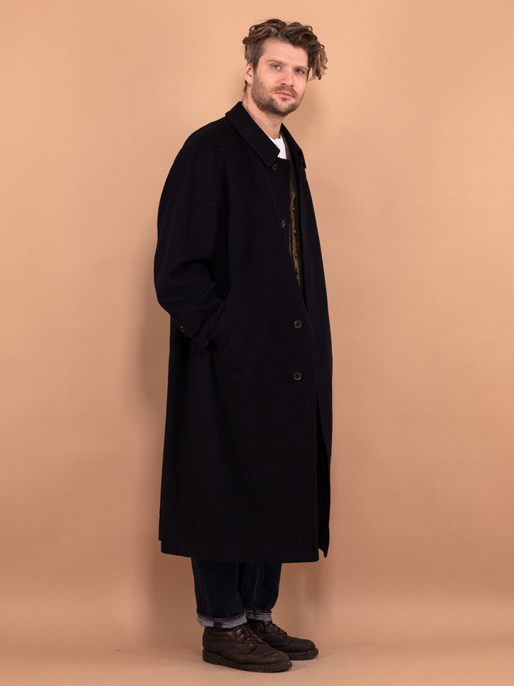 Loden Wool Overcoat 90's, Size L Large, Vintage Wool Coat, Classic Navy Blue Coat, Spring Wool Coat, Peaky Blinders Coat, Made in Austria