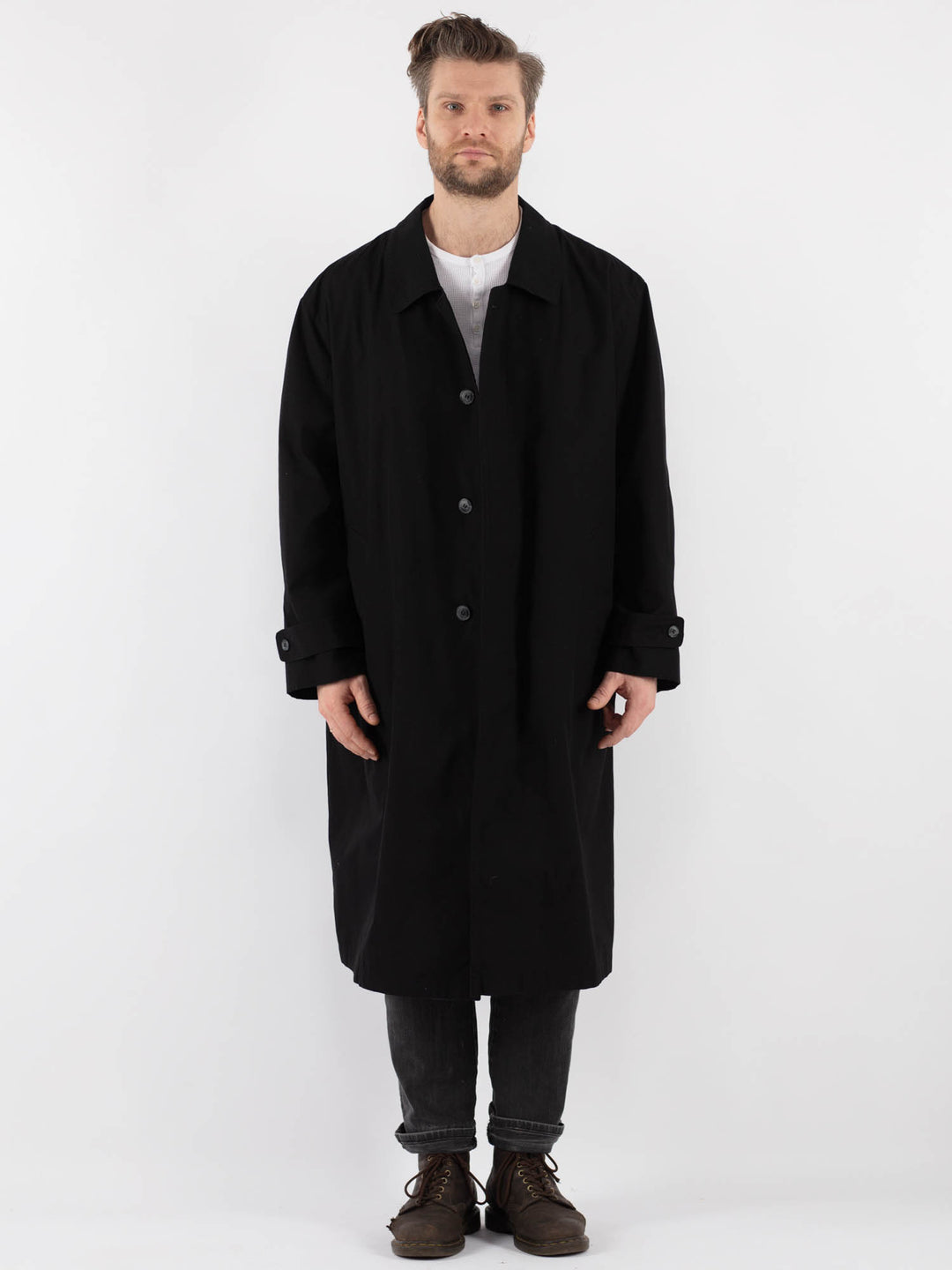 Vintage 90's Men Trench Coat in Black